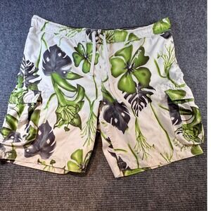 No Boundaries Men's XL 40-42  Tropical Floral Cargo Board Shorts Swim Trunks